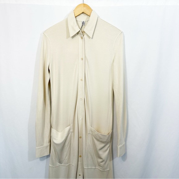 NWT TOTEME Flowing Jersey Shirtdress Long Sleeve Button Down Dress in Ecru - Picture 4 of 13